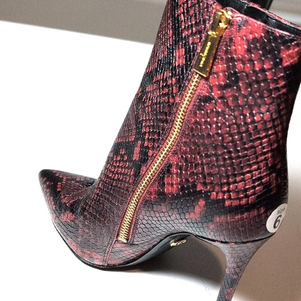Women's MICHAEL Michael Kors Red Black Snake Print Leather Ankle Bootie 6